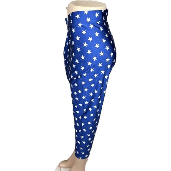 DC Comics +3 Blue Stretch Waist Wonder Woman Star Liquid Knit Crop Leggings - Picture 3 of 6